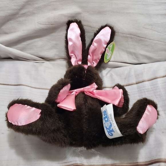 Kids Of America Dark Brown Bunny Rabbit 7" Plush Stuffed Animal Pink Satin Ears - Picture 4 of 7